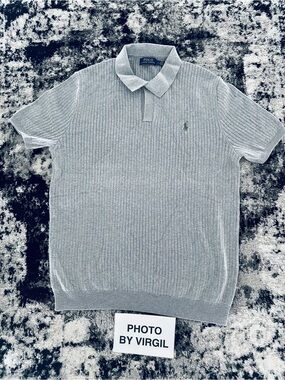 Polo by Ralph Lauren Men's Ribbed Short-Sleeve Slim Fit Polo Gray
